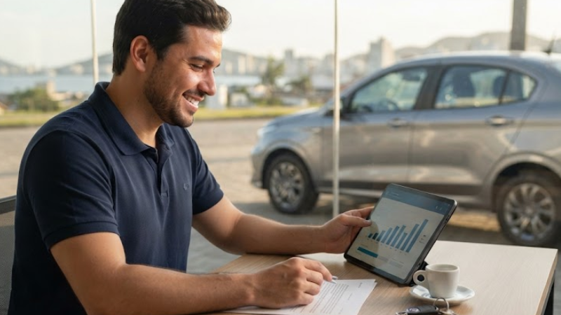 Simulador de financiamento de carro BV para comparar cenários de entrada